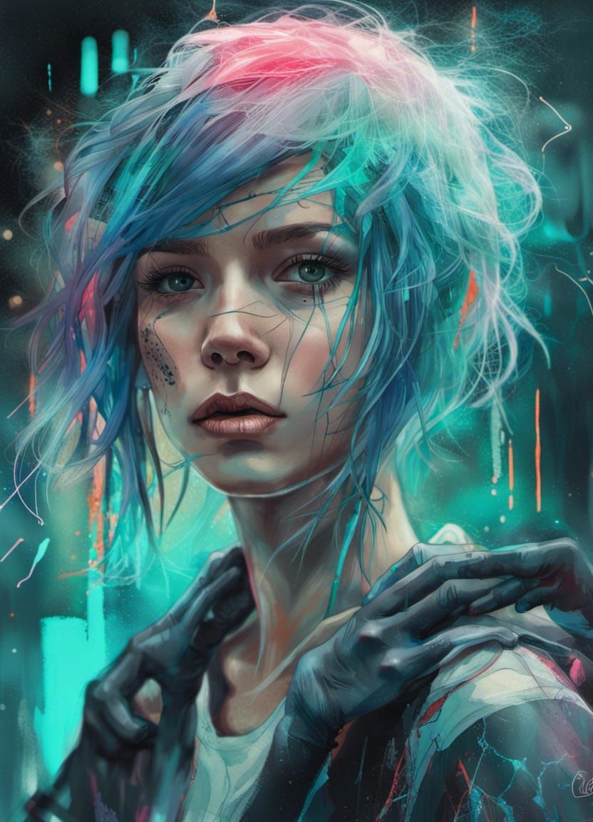 Neon Cyberpunk Girl Portrait in Hyper-Realistic Style