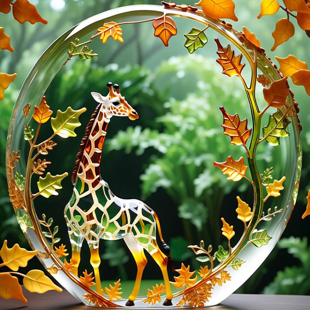 Glass Giraffe Amidst a Vibrant Savannah