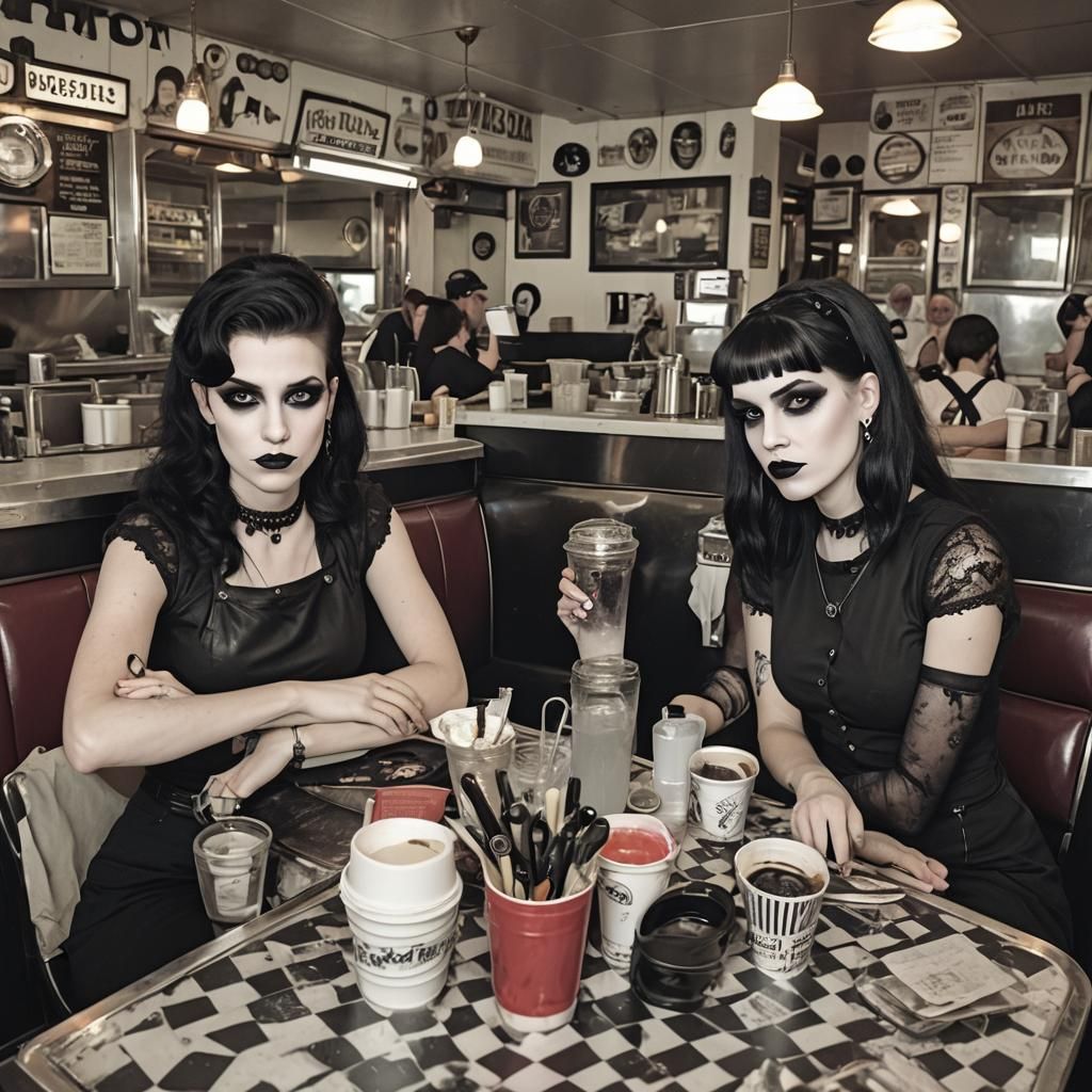Goth Girls Gather in a Diner