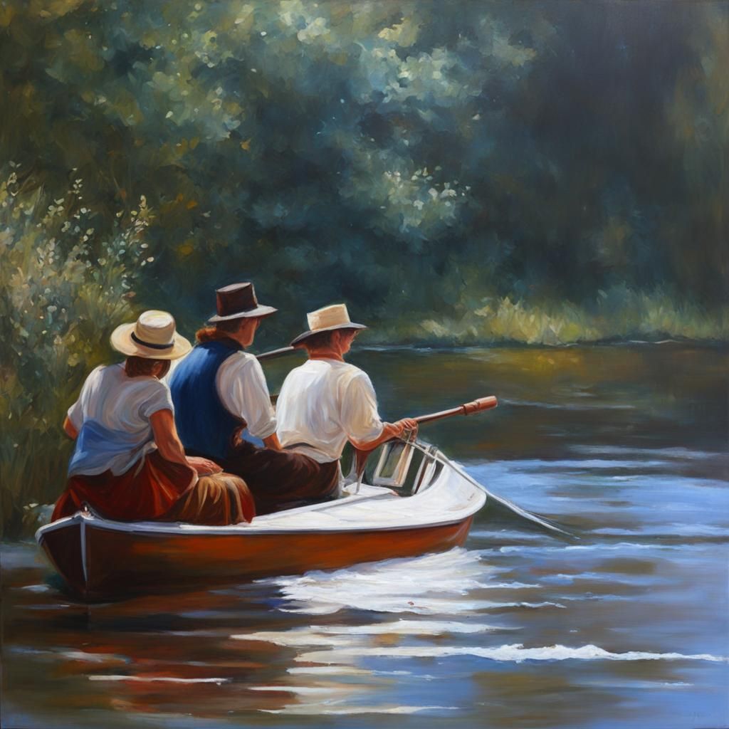 Boat on Sparkling Water: Dutch Style Oil Painting