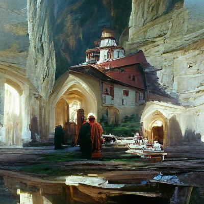 Monastery Oil Painting in James Gurney Style