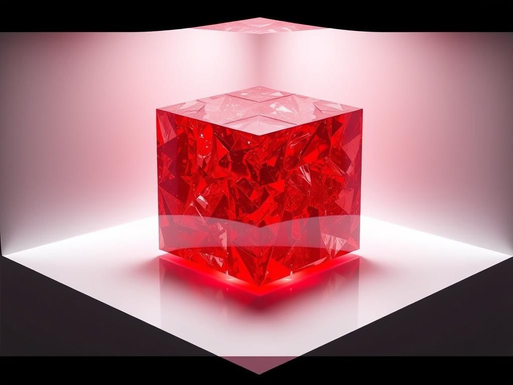Red Crystal Cube in White Cube: 3D Render