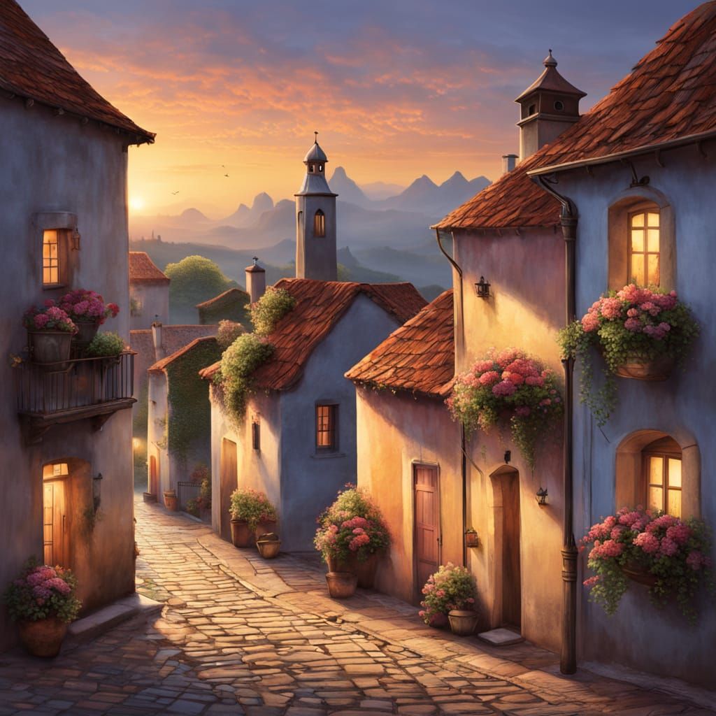 Warm Sunset in a Mediterranean Village