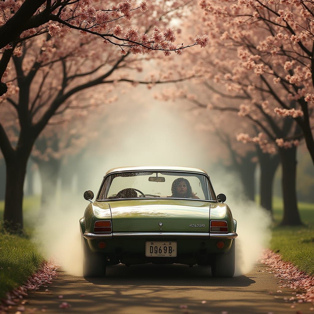 Rover SD1 Through Blossom Tunnel: Vintage Photography