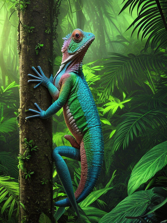 Hyper-Realistic Chameleon Blends into Tropical Rainforest