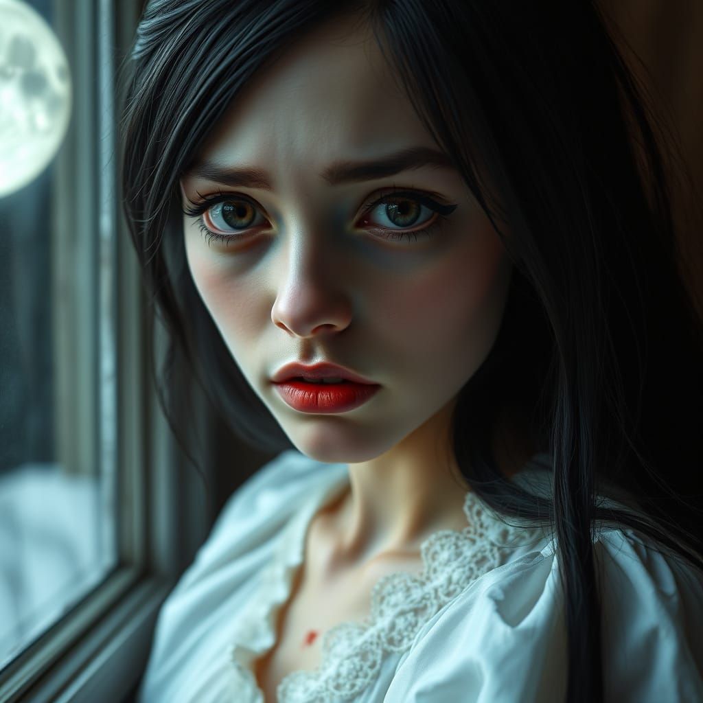 Ethereal Fantasy Portrait of a Pale Woman in a Long White Go...