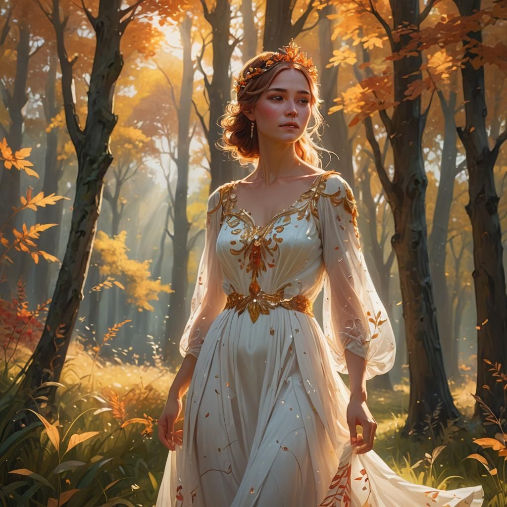 Woman in Autumn Meadow: High-Fantasy Concept Art