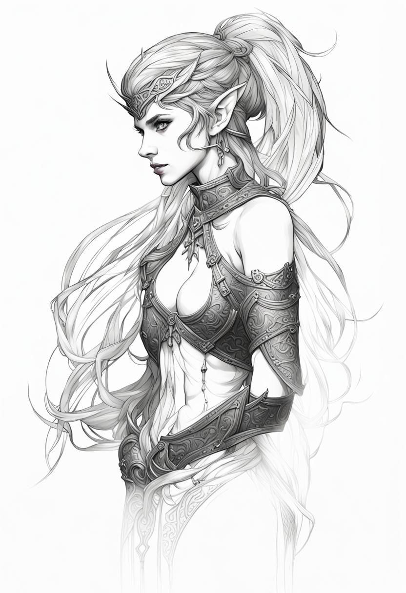 Hyperdetailed Female Elf in Dark Fantasy Style