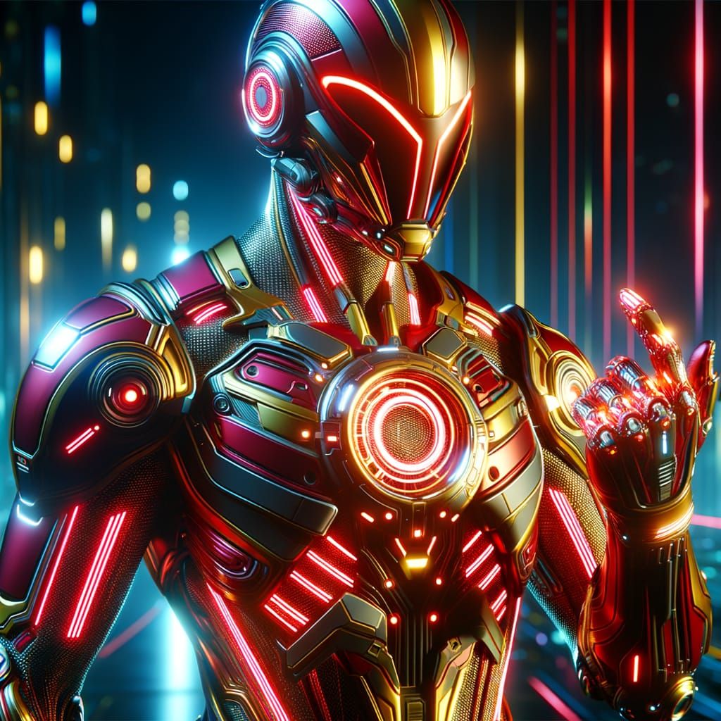 Neon Hero in Futuristic Armor