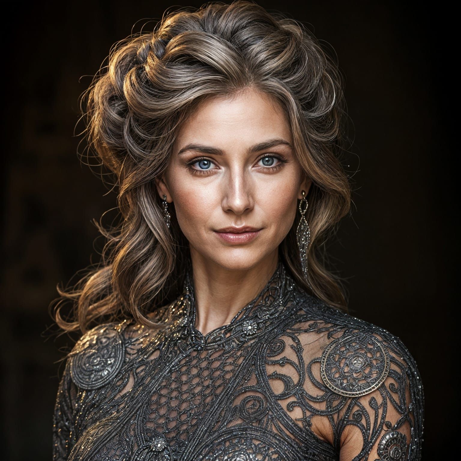 Elegant Mistress in Intricate Metal Armor