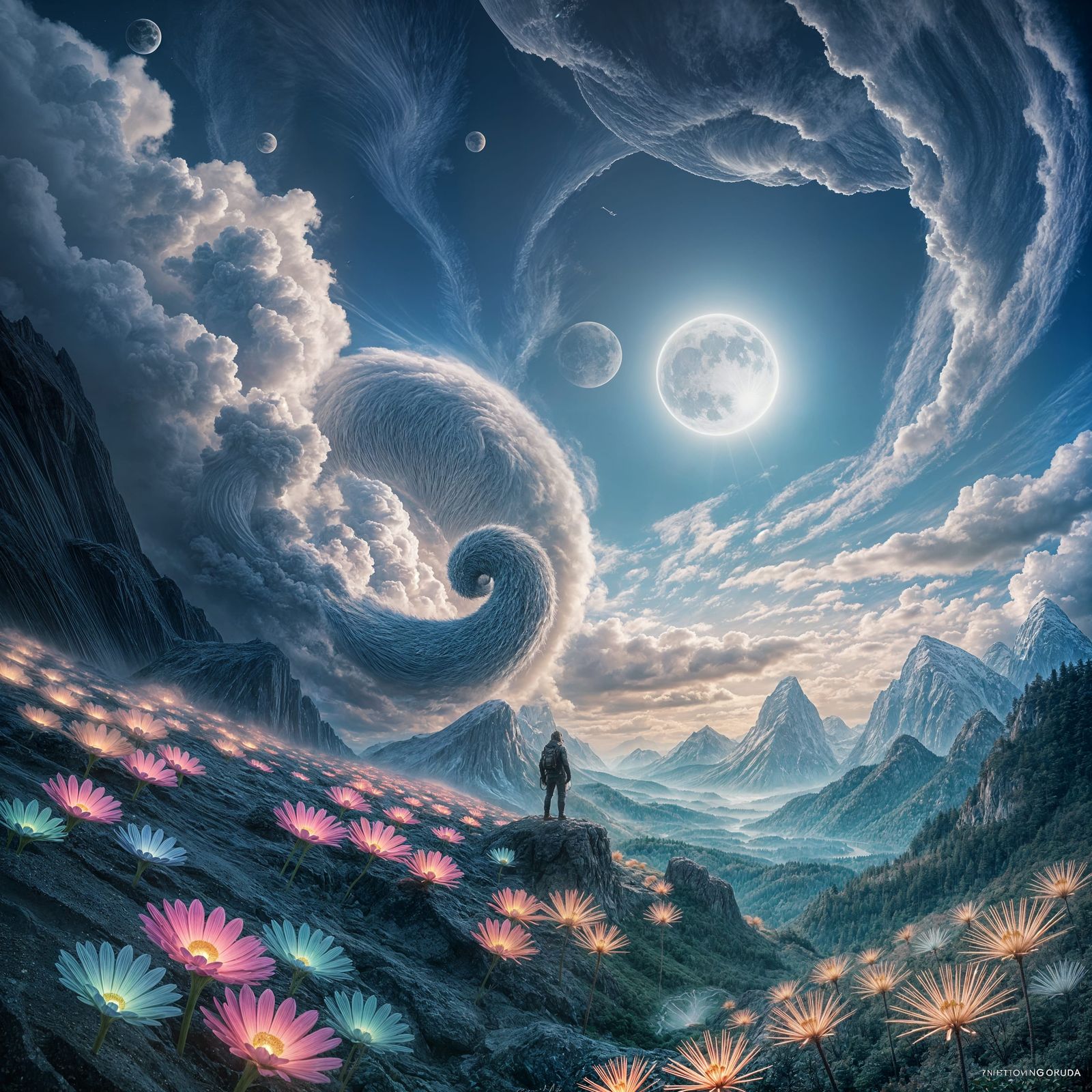 Dreamlike Digital Painting of Bioluminescent Flora and Nebul...