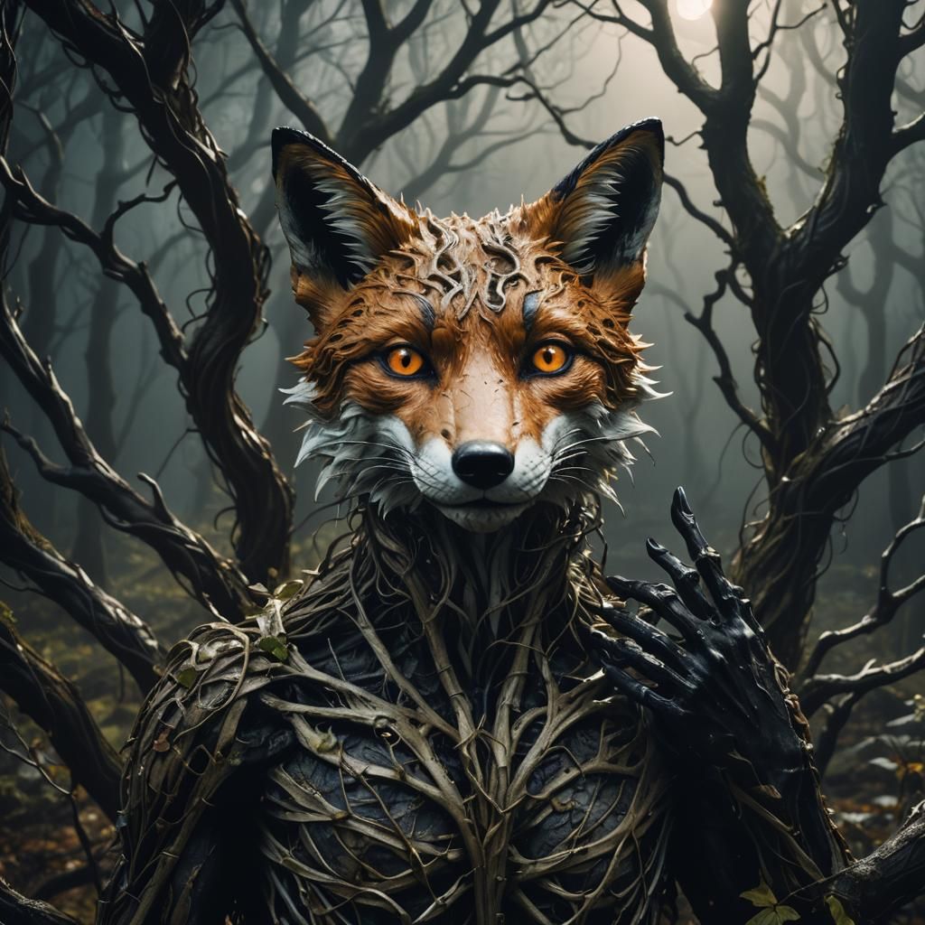 Surreal Fox Hybrid in Mystical Forest