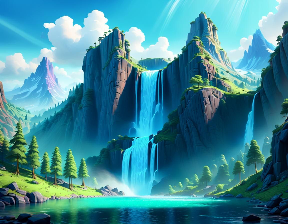 Majestic Mountain Lake: 3D Digital Art