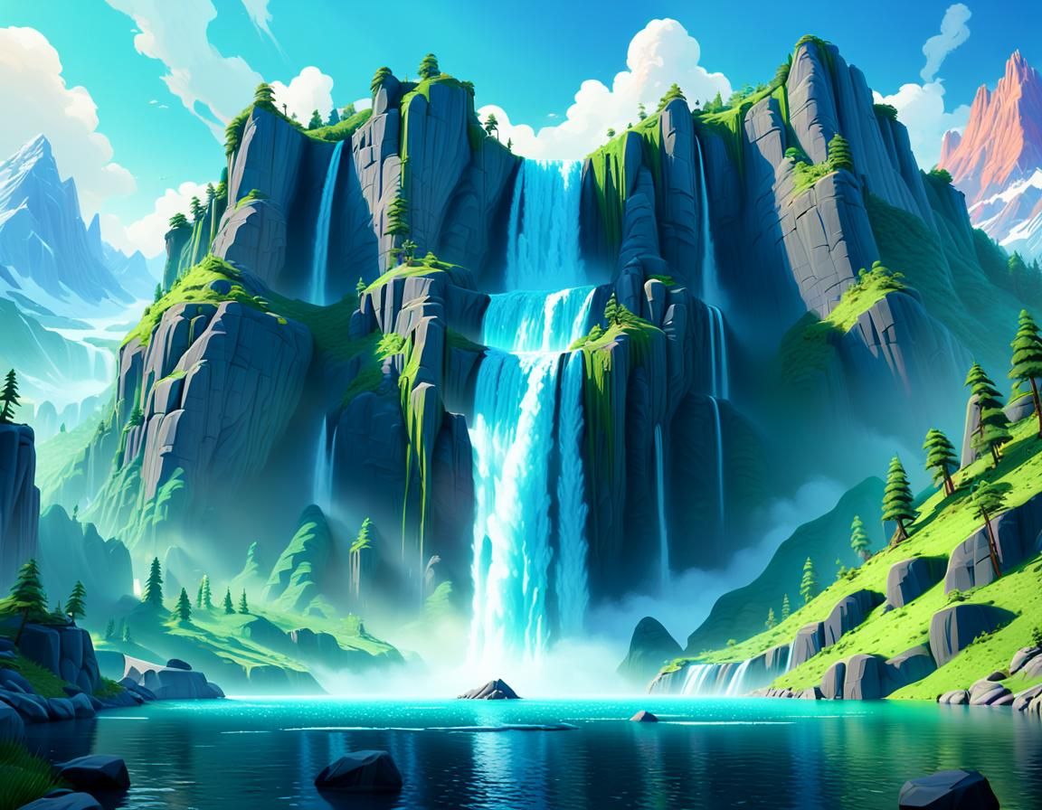 Majestic Mountain Lake in Pixar Style