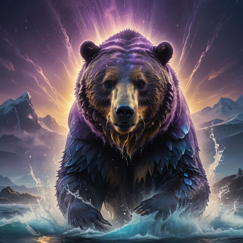 Mystical Water Bear Rising from Oceanic Depths