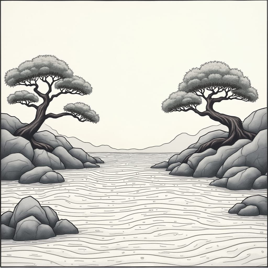 Surreal Minimalist Zen Garden Scene in Traditional Japanese ...