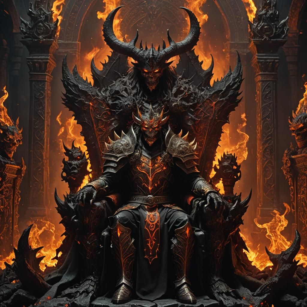 Powerful Demon King in Hellish Landscape