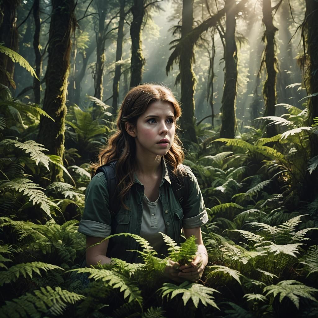 Anna Kendrick and Dinosaurs in a Fern Forest