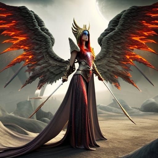 Demonic Priestess with Volcanic Angel Wings
