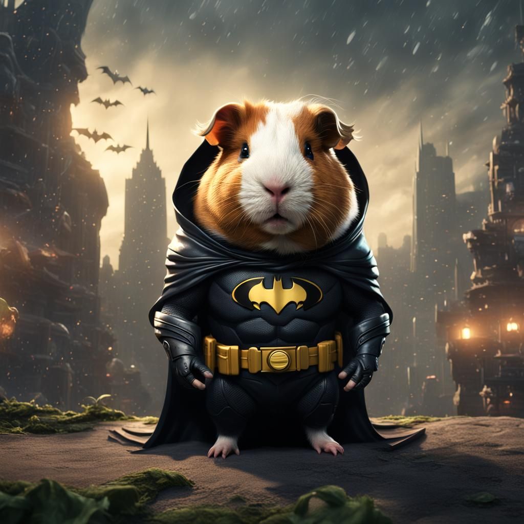 Guinea Pig in Batman Suit: Detailed Digital Art