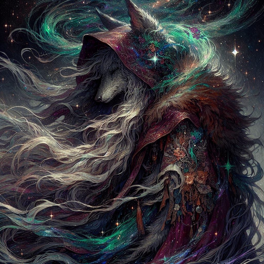 Hyperrealistic Anime Wolf in Dark Fantasy Attire