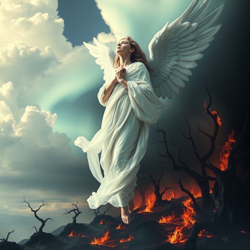 Serene Angel Descends into Twisted Inferno in Dreamlike Doub...