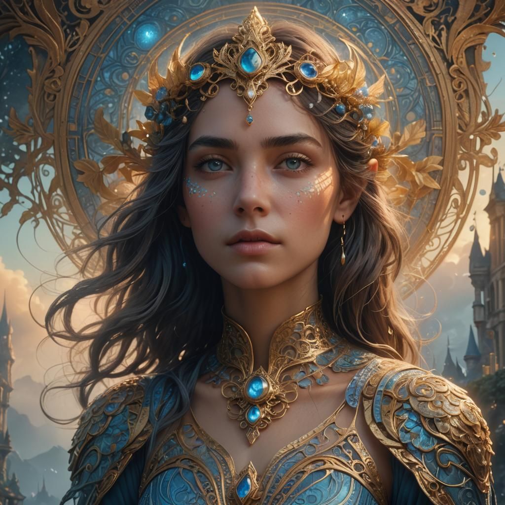 Enchanting Portrait of Gaze in Art Nouveau Style