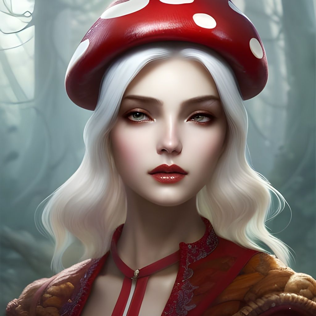 Mushroom Girl Portrait in Detailed Fantasy Style