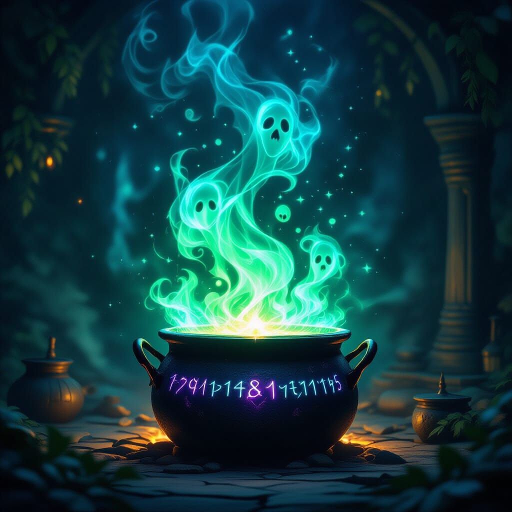 Glowing Alchemist Cauldron with Mystical Vapors