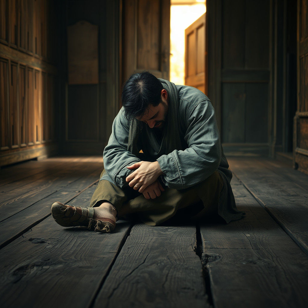 Sorrowful Man's Anguish in Earth Tones