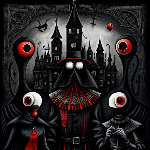 Surreal Plague Doctors in Medieval City