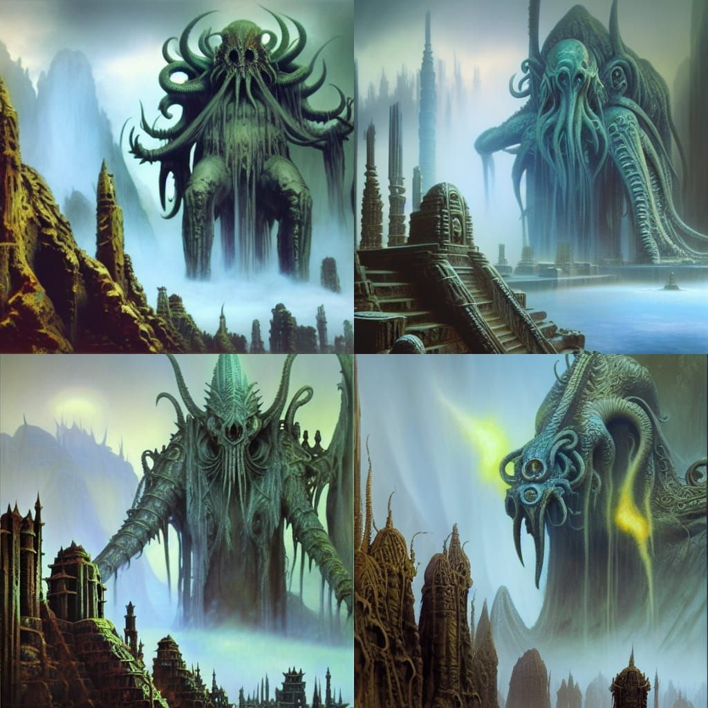 Mist-Shrouded Cthulhu Temple in Apocalyptic Valley