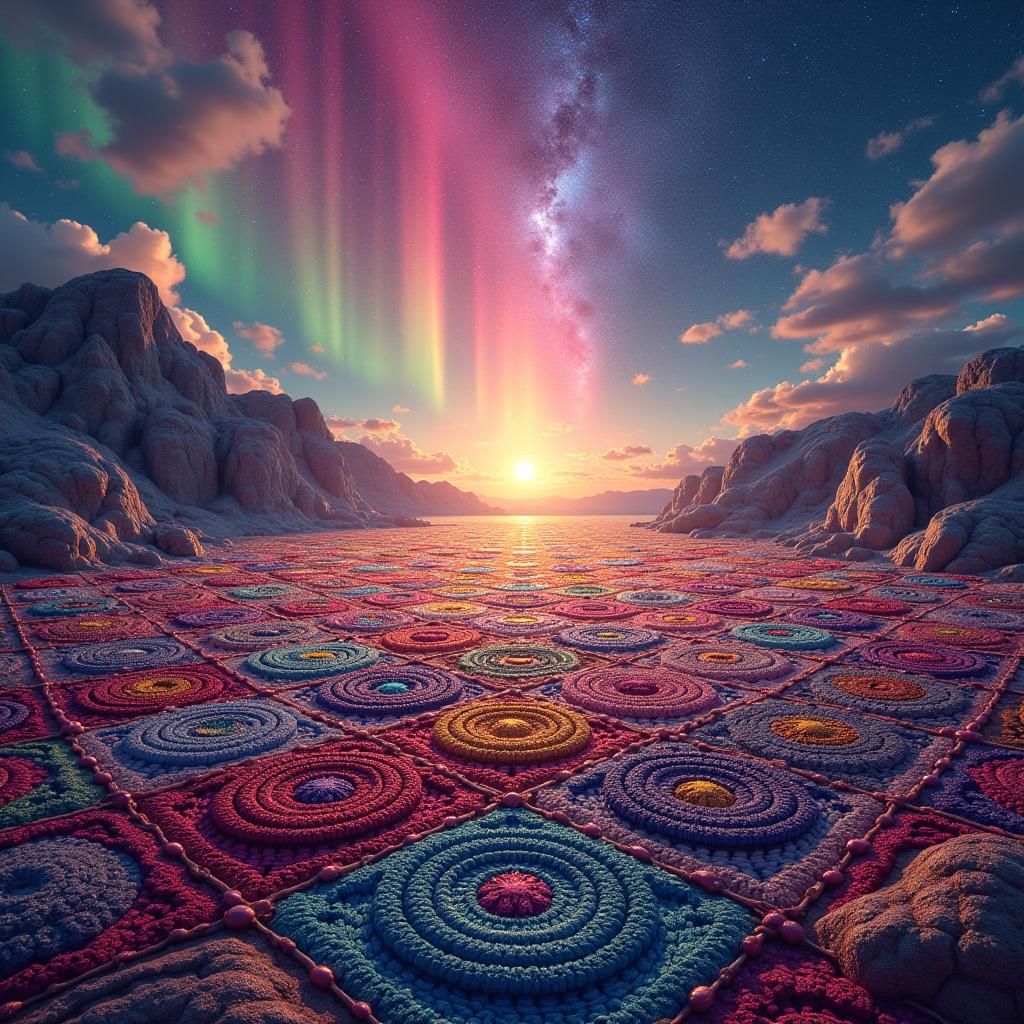 Pixelated Granny Square in Gold, Burgundy and Silver