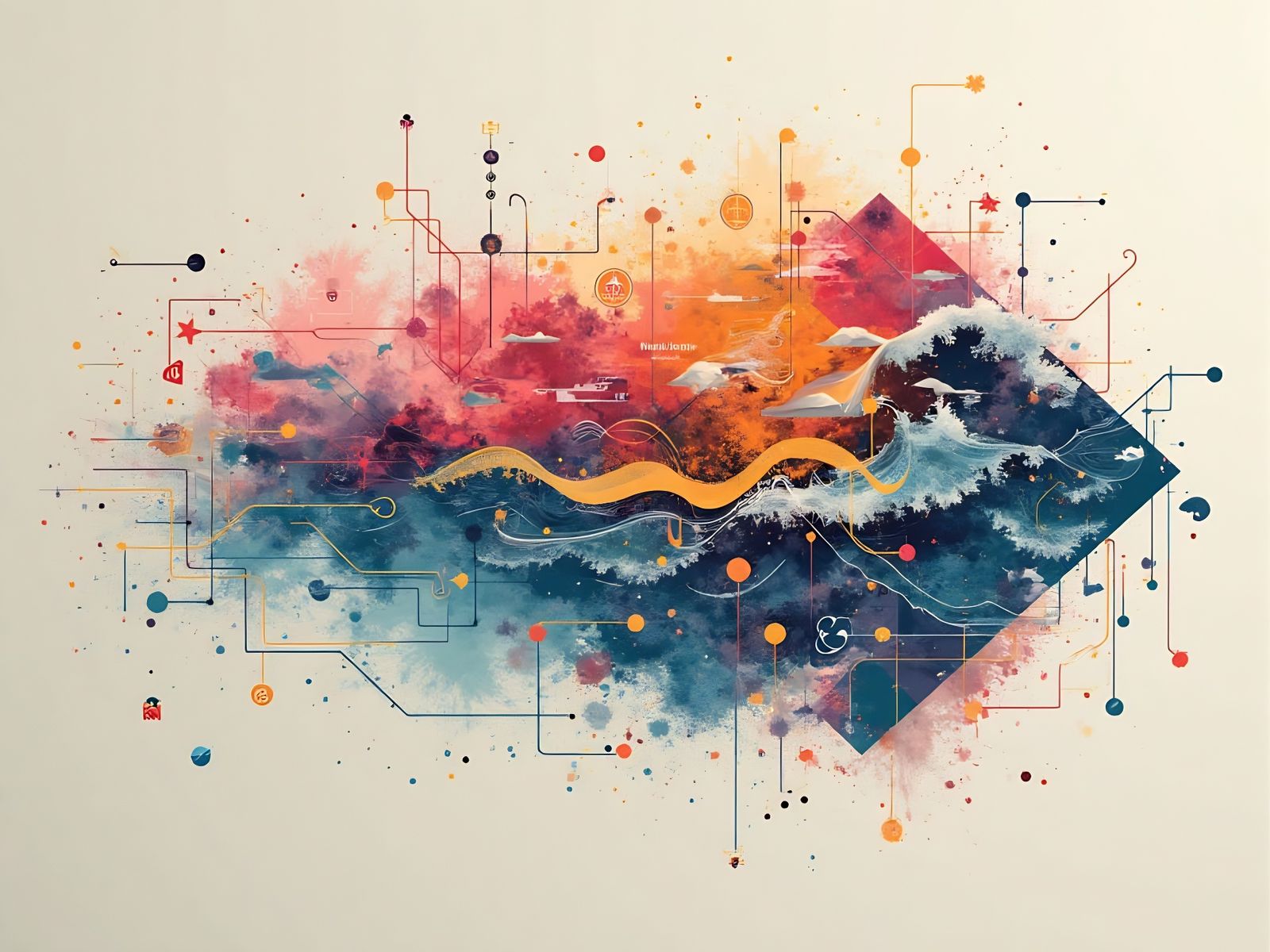 Divergent Waves in Flat Design Poster