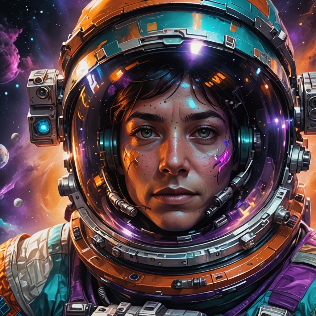 Astronaut in Deep Space with Art Nouveau Elements