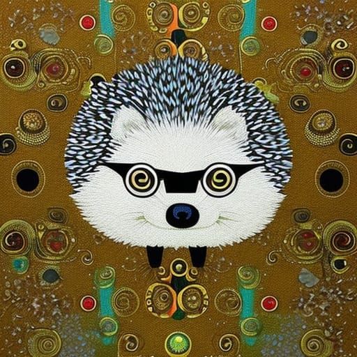 Hedgehog with Sunglasses in Klimt Style