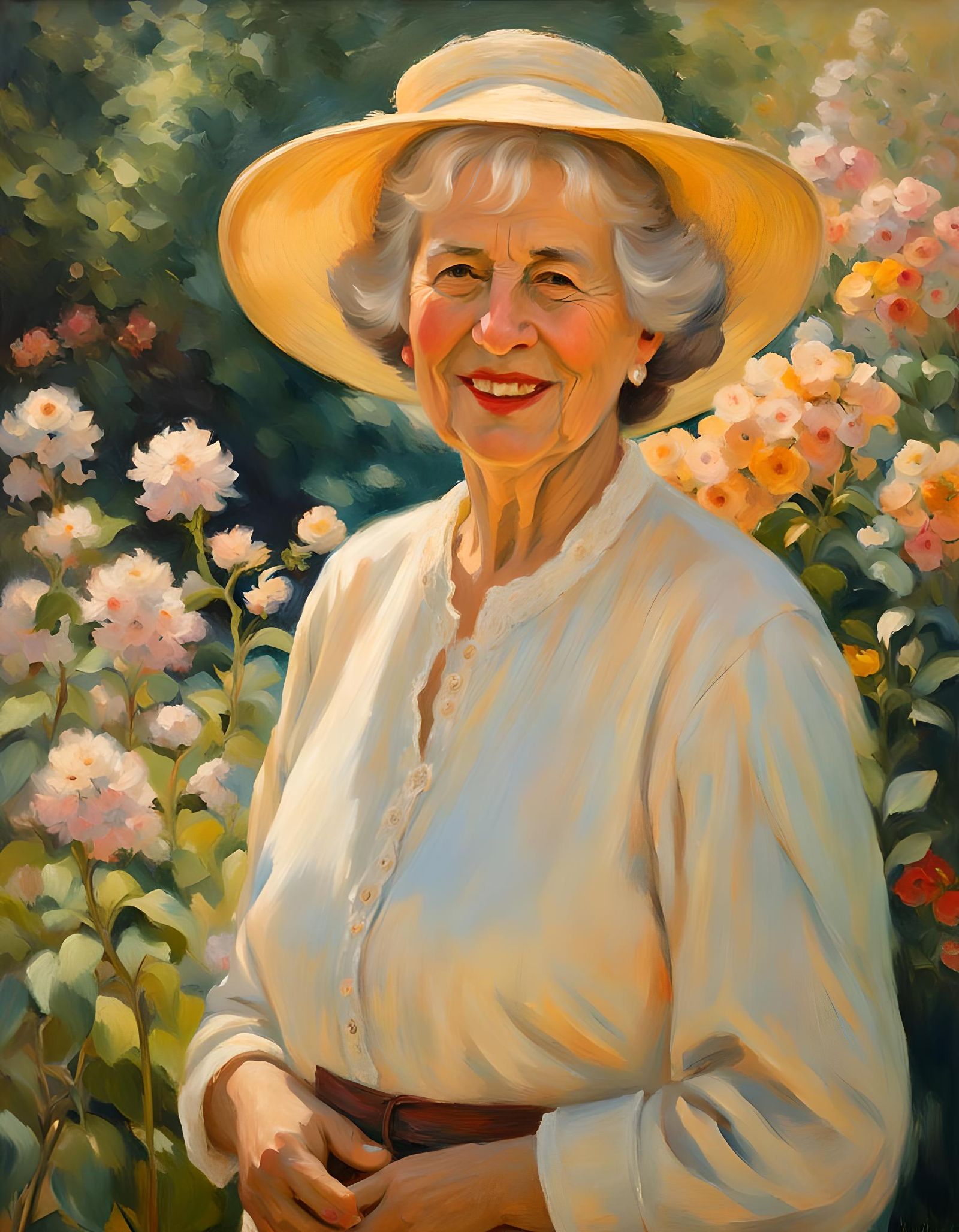 Serene Oil Portrait of a Wise Elderly Woman