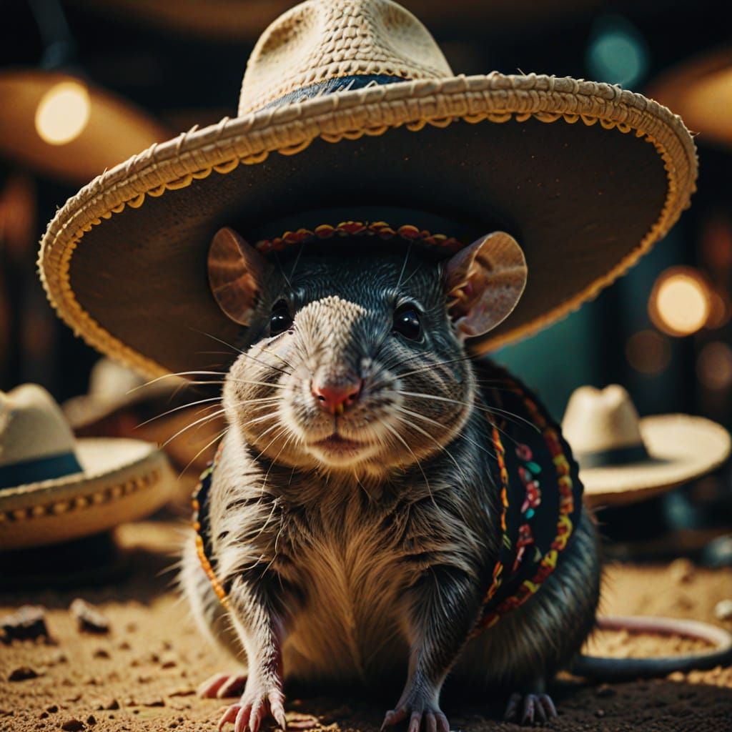 Rat Wearing Sombrero in Cinematic Style