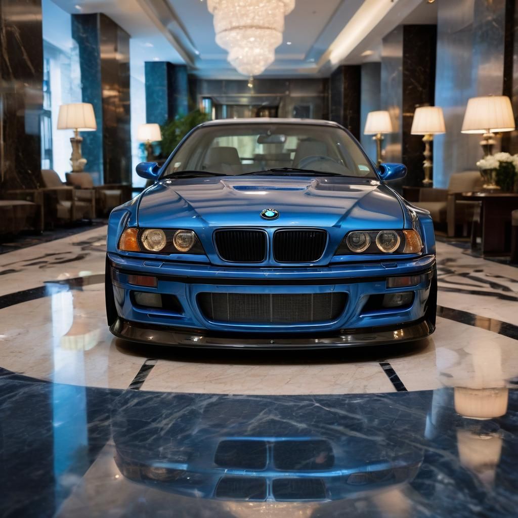 BMW M3 GTR Gleams in Luxurious Hotel Lobby