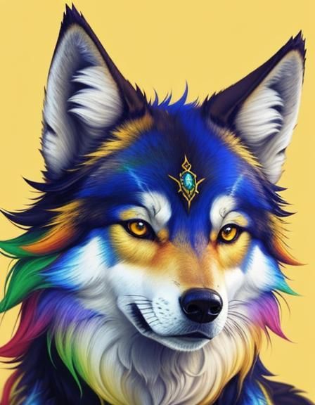 Colorful Wolf Portrait in Fantasy Art Style