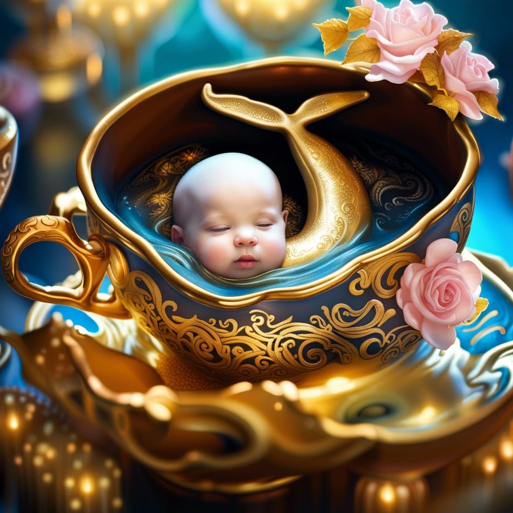 Baby Whale in Teacup: Artstation-Style Digital Art