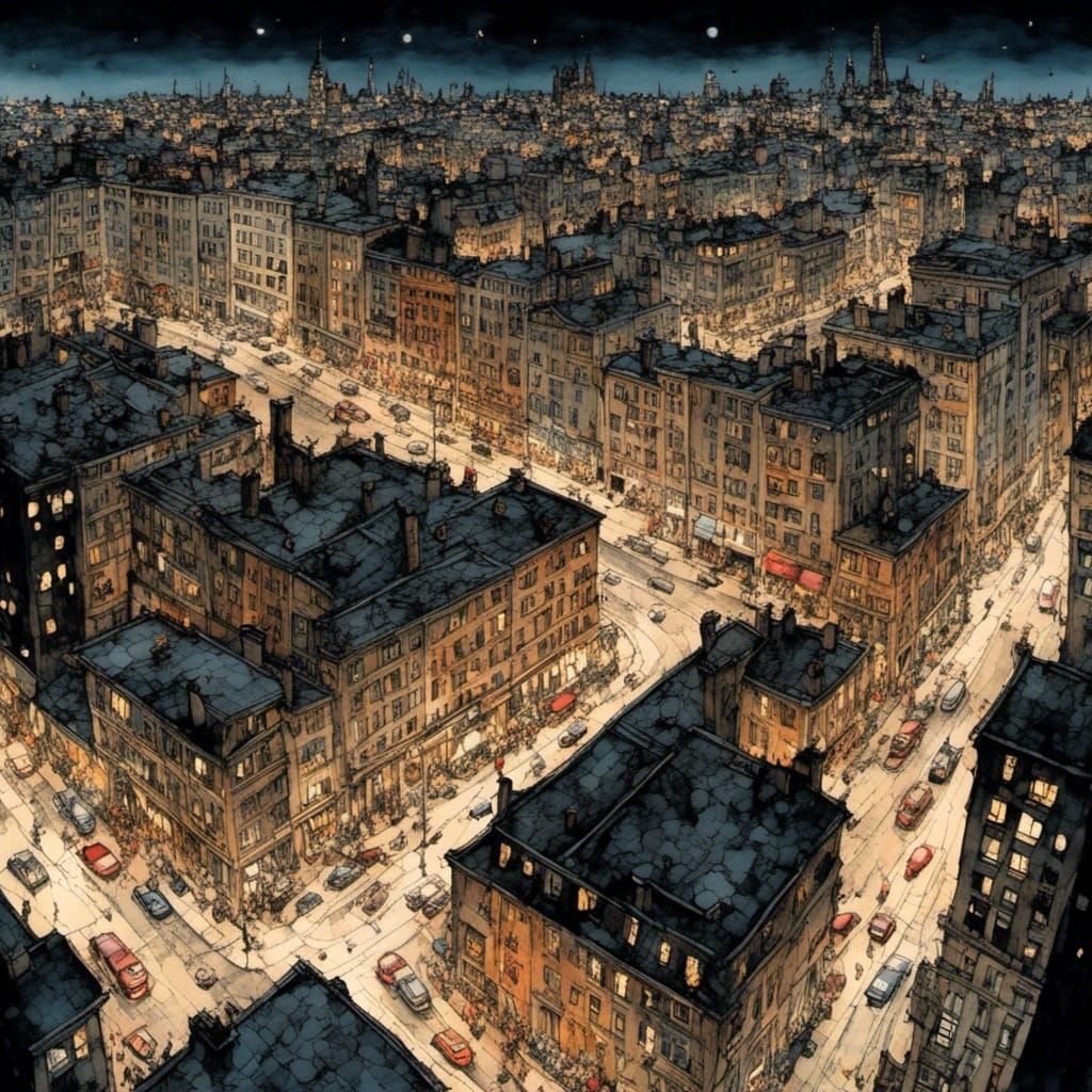 Surreal Cityscape in Ink and Watercolor