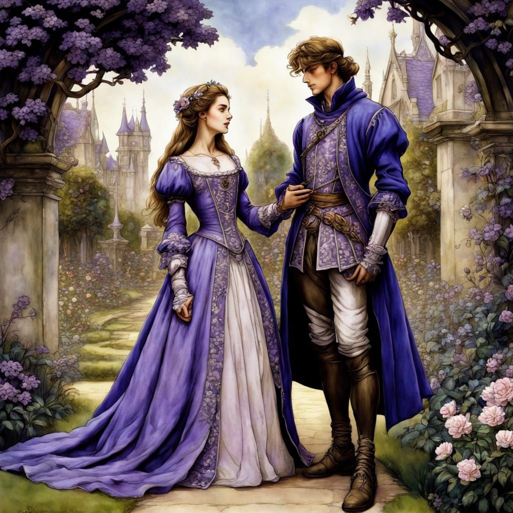 Medieval Fairytale Couple in Violet Garden