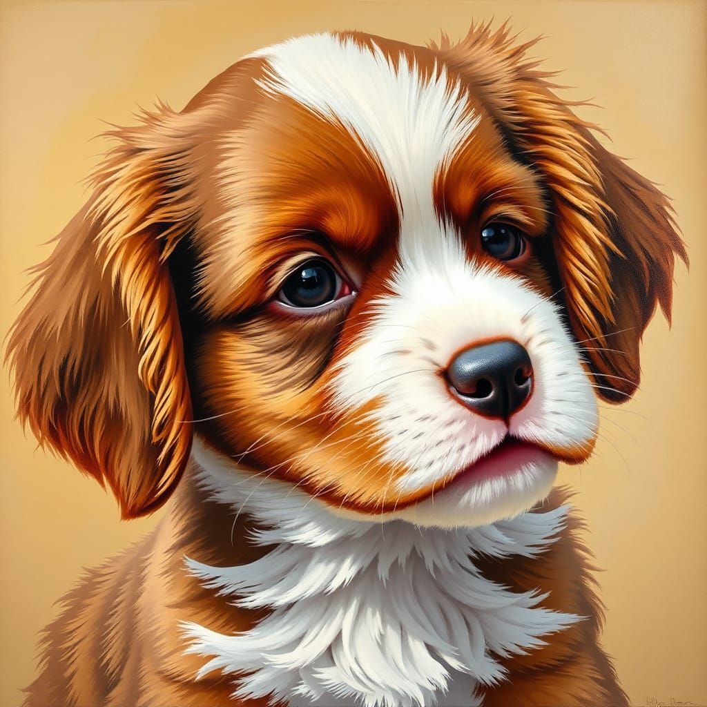 Cavalier King Charles Spaniel Puppy Portrait in Acrylics
