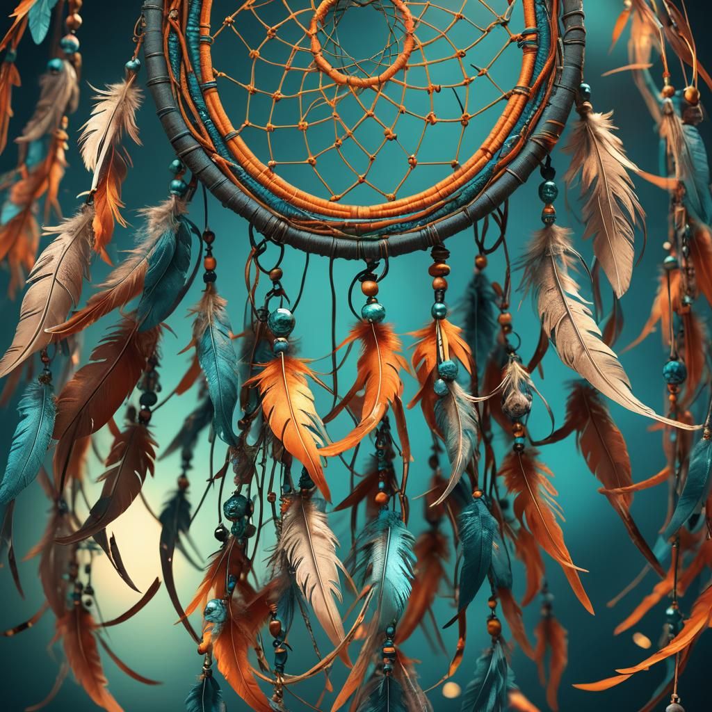 Detailed Dream Catcher Concept Art in Orange and Teal