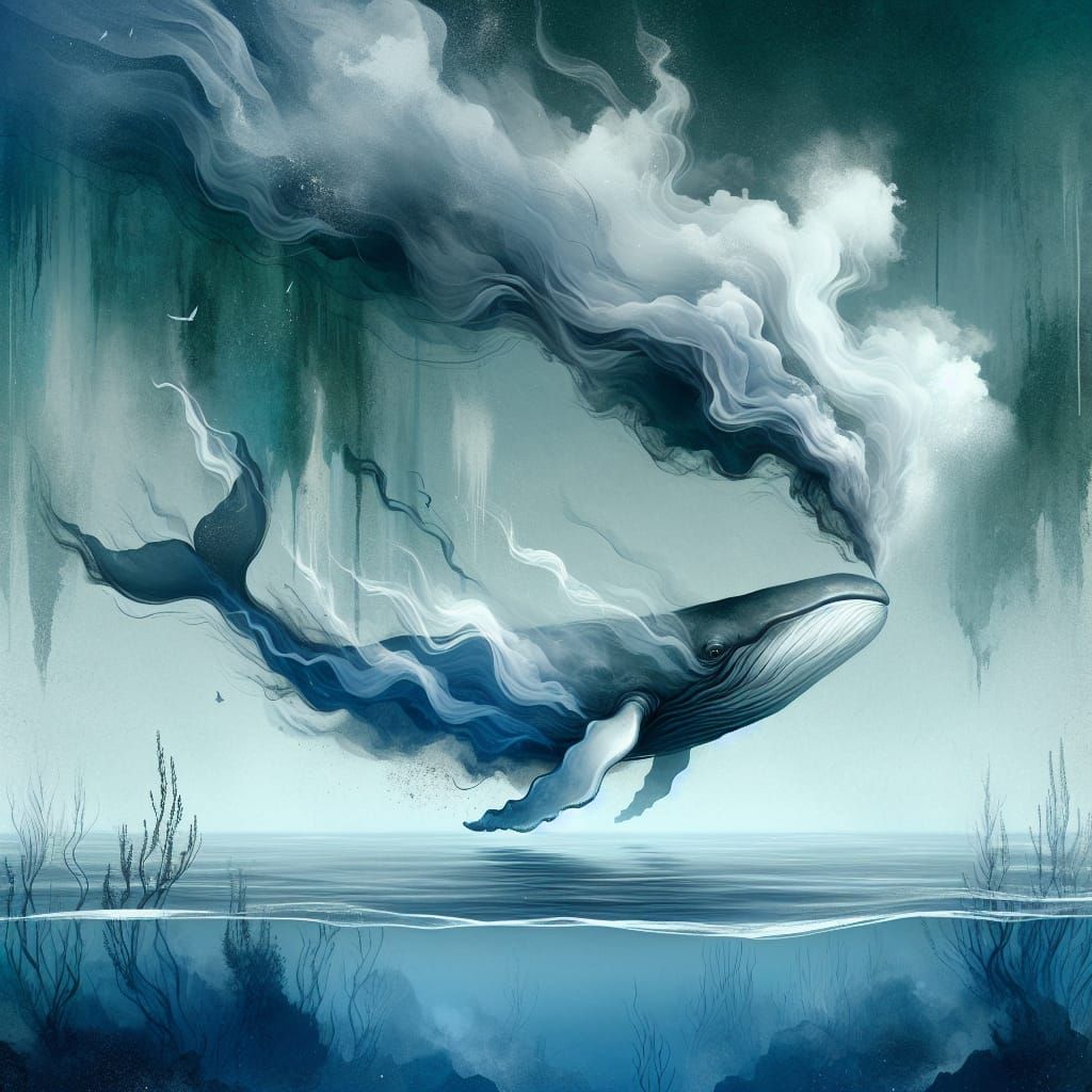 Ethereal Whale Transformation in Smokey Aquatic Scene