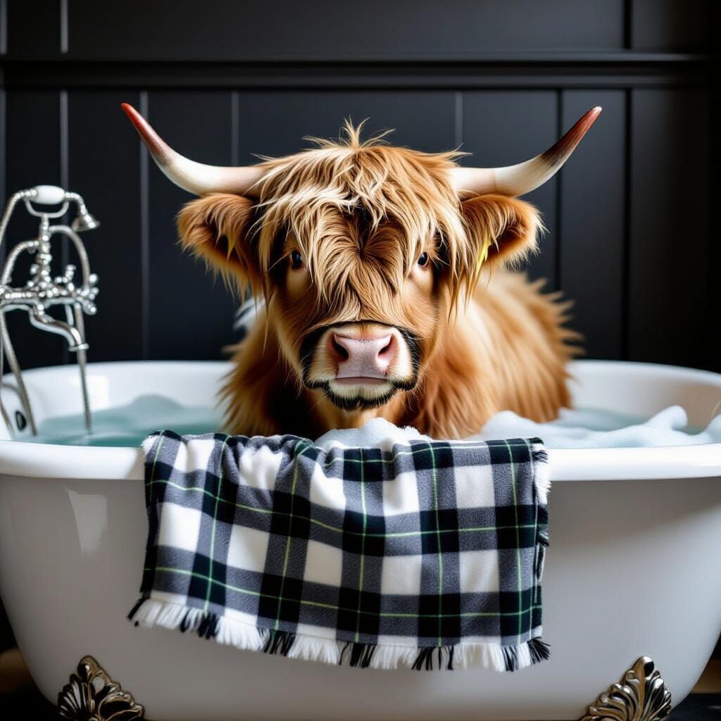 Fluffy Highland Cow Enjoys Luxurious Bath