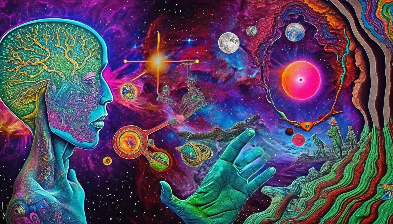 Cosmic Telepathy: A Surreal Mixed Media Vision