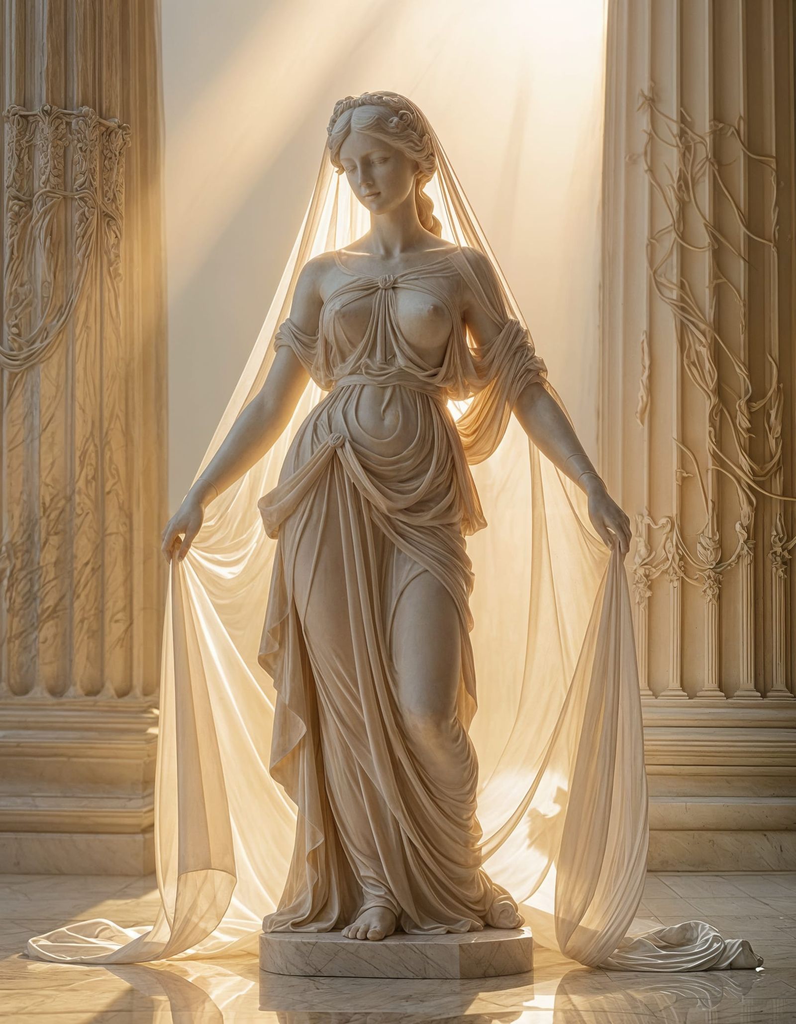 Goddess Statue in Veil: Neoclassical Sculpture