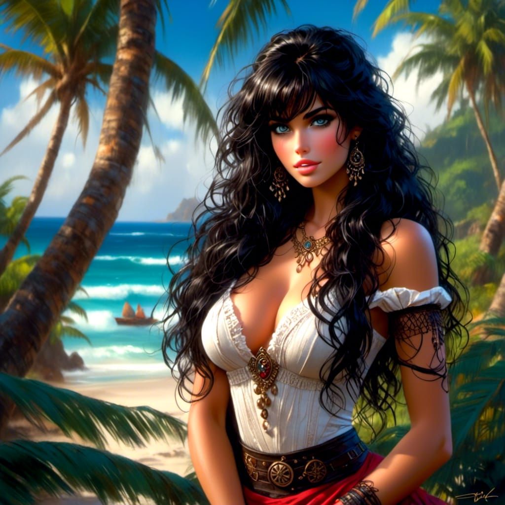 Beautiful Woman on Tropical Island in Photorealistic Style